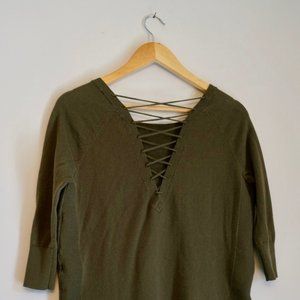 Olive green sweater with back detial